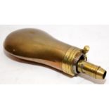 Antique Sykes copper and brass powder flask. 16cms