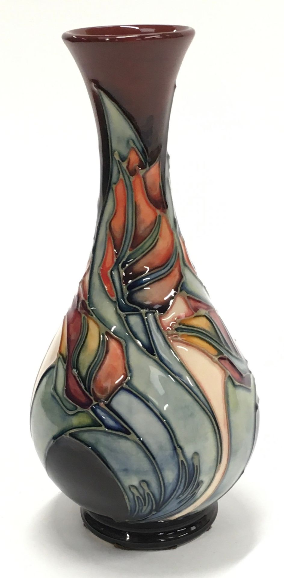 Moorcroft Sally Tuffin Red Tulip vase 1993. Tubeliner Gillian Powell. Paintress Sylvia Abell. 7" - Image 2 of 4