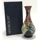 Moorcroft Sally Tuffin Red Tulip vase 1993. Tubeliner Gillian Powell. Paintress Sylvia Abell. 7"