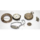 Collection of vintage silver items to include a Celtic brooch and silver watches