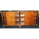 Pair of matching Art Deco display units, each having glazed doors either side of a solid door