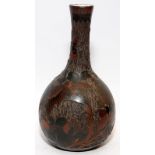 Antique Oriental Totai tree bark cloisonne over porcelain bottle shaped vase. 16cms tall