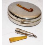 Antique cheroot holder in a sterling case hallmarked for Birmingham 1916 c/w a vintage chrome pipe