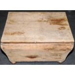 Antique small coffer on bun feet with later lid. 70cms wide x 54 cms deep x 40cms tall