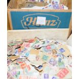 Stamps: 2 boxes world stamps, many vintage examples, unsorted