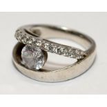 A 925 silver double row ring with stone to centre Size M