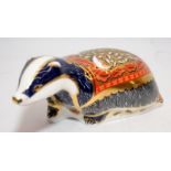 Royal Crown Derby paperweight with gold stopper. Moonlight badger