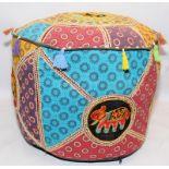 Colourful Indian pouffe/ footrest made from reclaimed cotton fabrics