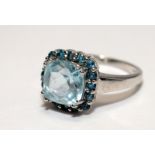 A 925 silver and sky blue topaz ring, fully hallmarked, Size M 1/2.