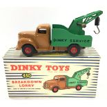 Dinky 430 Commer Breakdown Lorry tan cab and chassis, mid-green back and jib with "Dinky Service" to