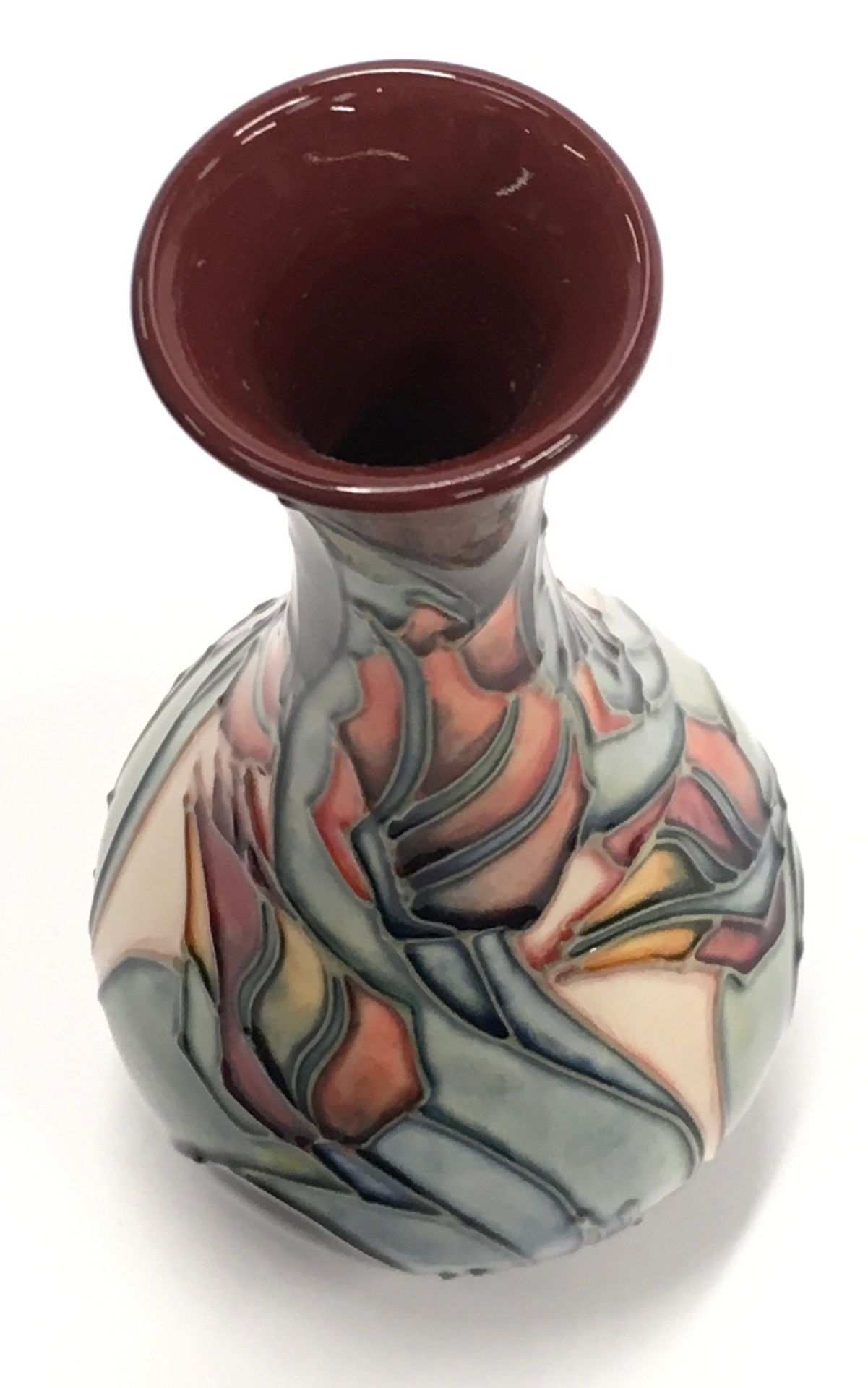 Moorcroft Sally Tuffin Red Tulip vase 1993. Tubeliner Gillian Powell. Paintress Sylvia Abell. 7" - Image 3 of 4