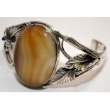 Large Art Nouveau designed Agate/925 silver bangle.