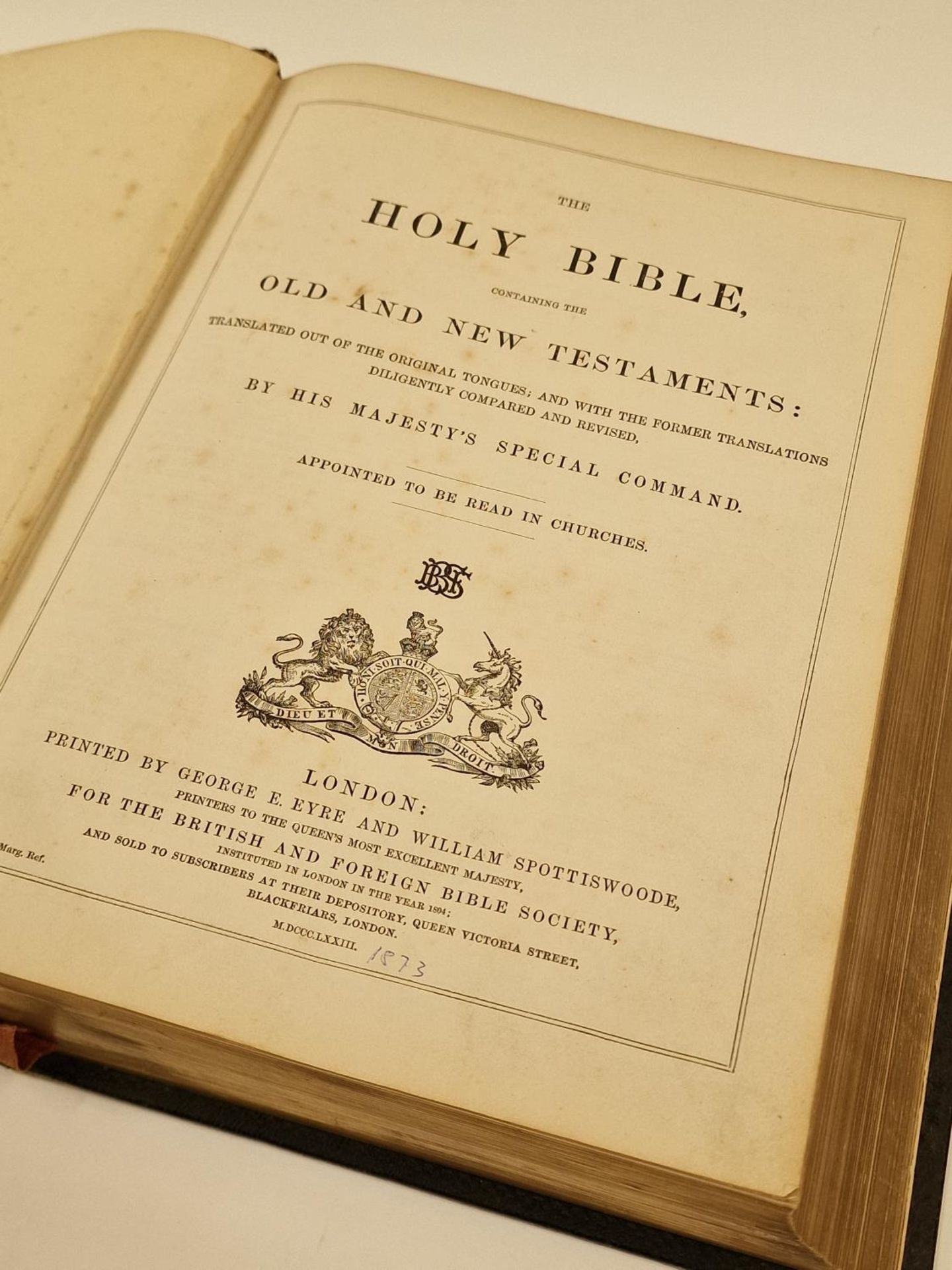 19th century Holy Bible by Eyre and Spottiswoode - Image 3 of 4