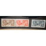 Stamps: King George V Sea Horses 2/6 5/- and 10/-. Light used