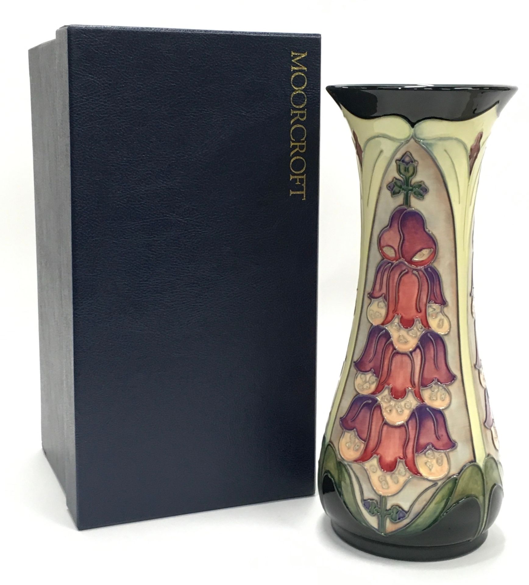 Moorcroft Rachel Bishop Foxglove vase 1994. Tubeliner Gillian Leese. Paintress Hayley Smith. 12"