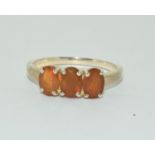 Orange Opal 3 stone silver ring Size U