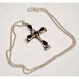 Large black onyx 925 silver crucifix and popcorn chain.