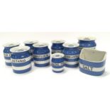 T.G. Green & Co Cornish Kitchen Ware blue and white good collection of storage jars (9).