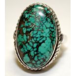 Huge turquoise .925 silver Gothic ring size V