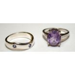 2 x amethyst .925 silver rings size P 1/2 and Q