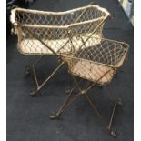 Antique brass child's folding cot on castors together with matching nappy changing basket (2).