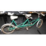 Vintage Twenty Twin tandem bicycle with green frame. Requiring some attention