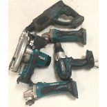 A quantity of Makita cordless power tools, 5 items in lot. No charger or batteries present. (WP99)
