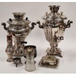 2 vintage samovar style silver plate T-urns