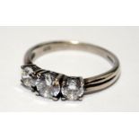 Brilliant cut three stone CZ and 925 silver ring Size M