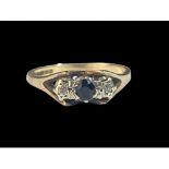 A 9ct Gold Ladies Sapphire & Diamond Ring. Size O
