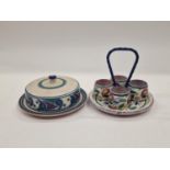 Poole Pottery JV pattern egg set on stand together FJ pattern muffin dish (2)