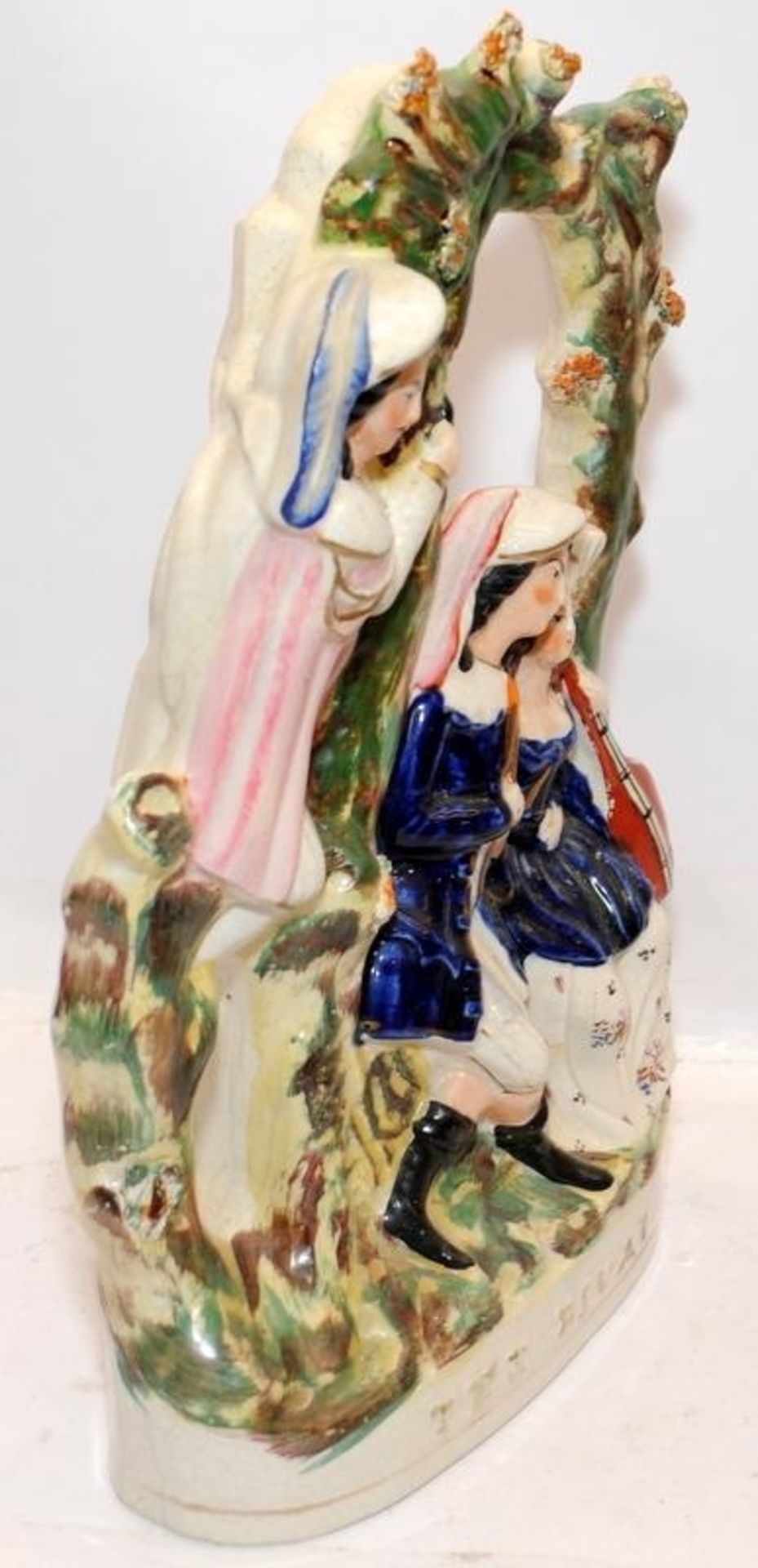 Large antique Staffordshire flatback tableau - The Rival. 35cms tall - Image 2 of 4