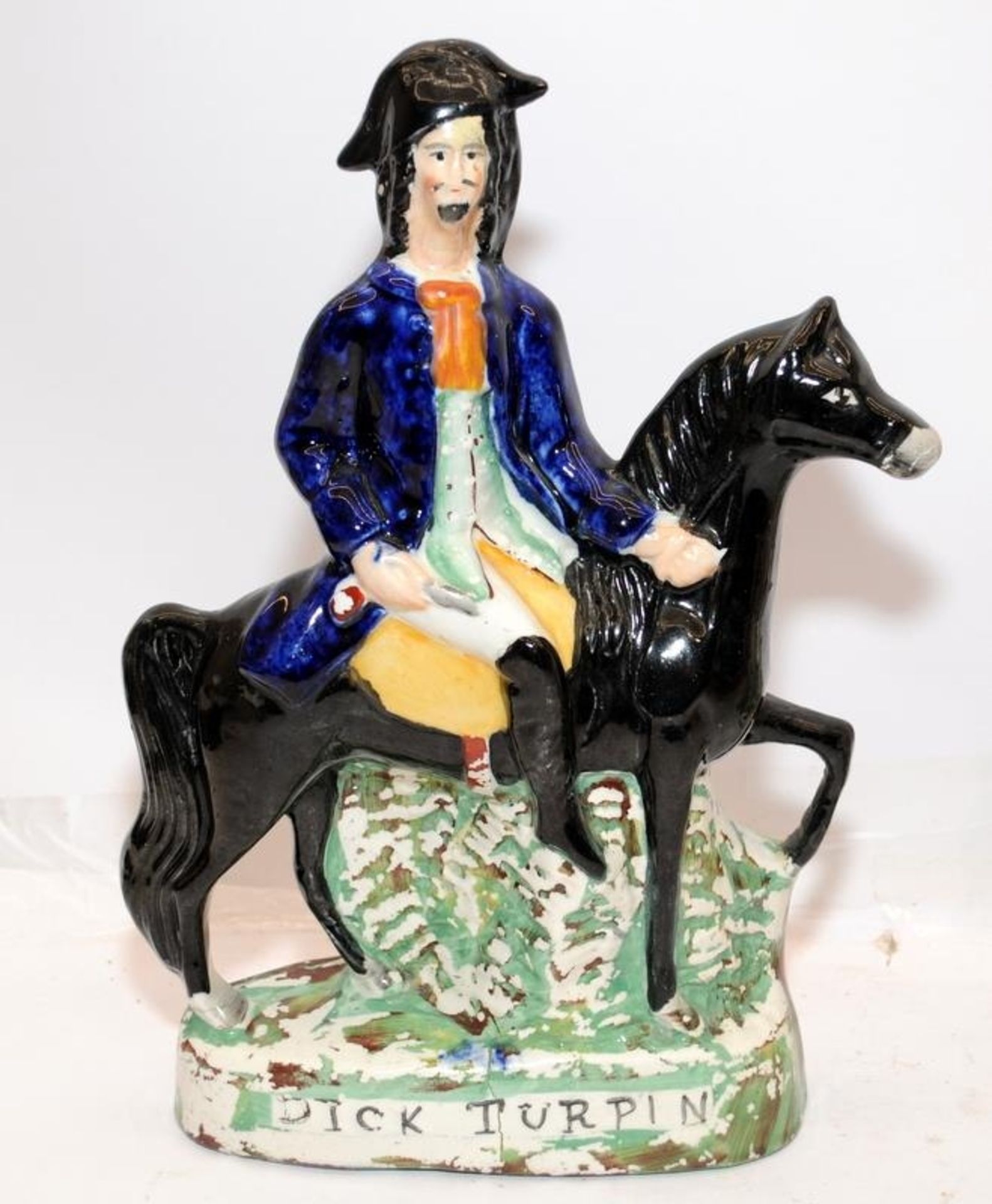 pair of large antique Staffordshire Flatbacks - Dick Turpin and Tom King on horseback. 30cms tall - Image 2 of 7