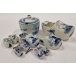 Small collection of Delft blue and white pottery items to include pairs of clogs.