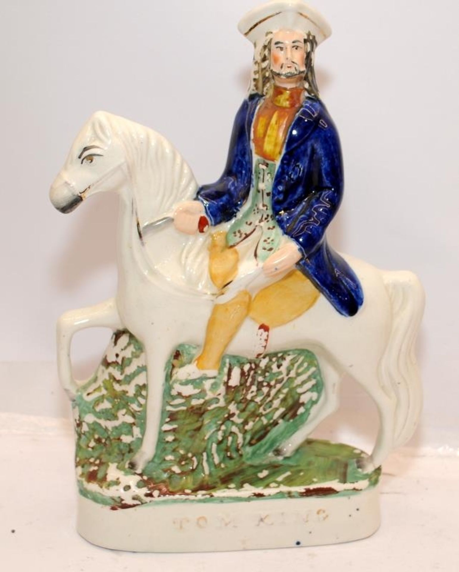 pair of large antique Staffordshire Flatbacks - Dick Turpin and Tom King on horseback. 30cms tall - Image 5 of 7