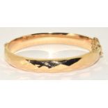 9ct gold ladies hinged bangle with safety chain 13g