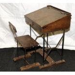 Antique child's school desk c/w seat. Desk 67cms tall