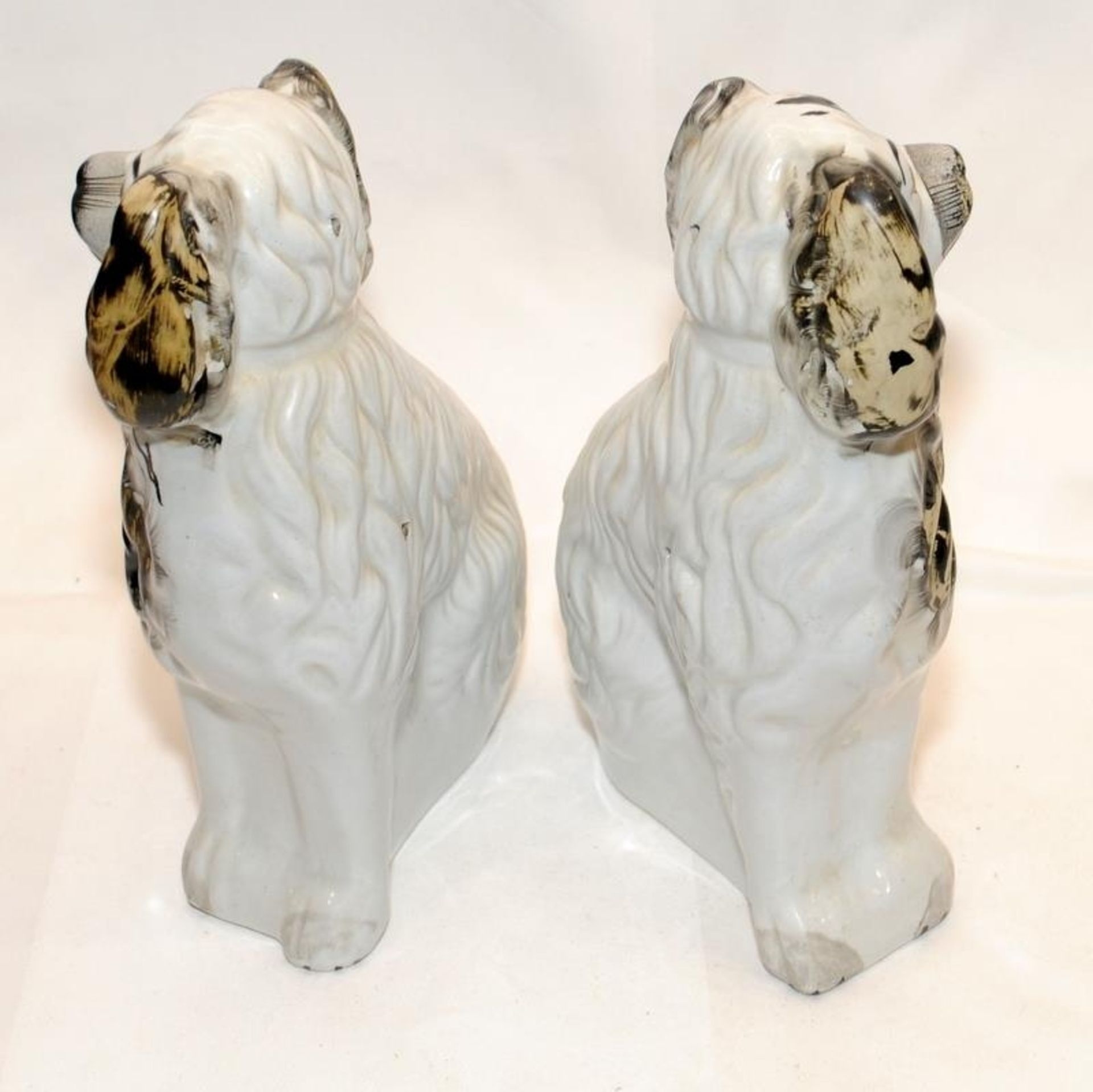 Pair of vintage Staffordshire flat back dogs - Image 2 of 2