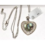New Paua shell w/g 925 silver large heart pendant.