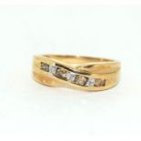 Champagne/clear diamond crossover 9ct gold ring Size M