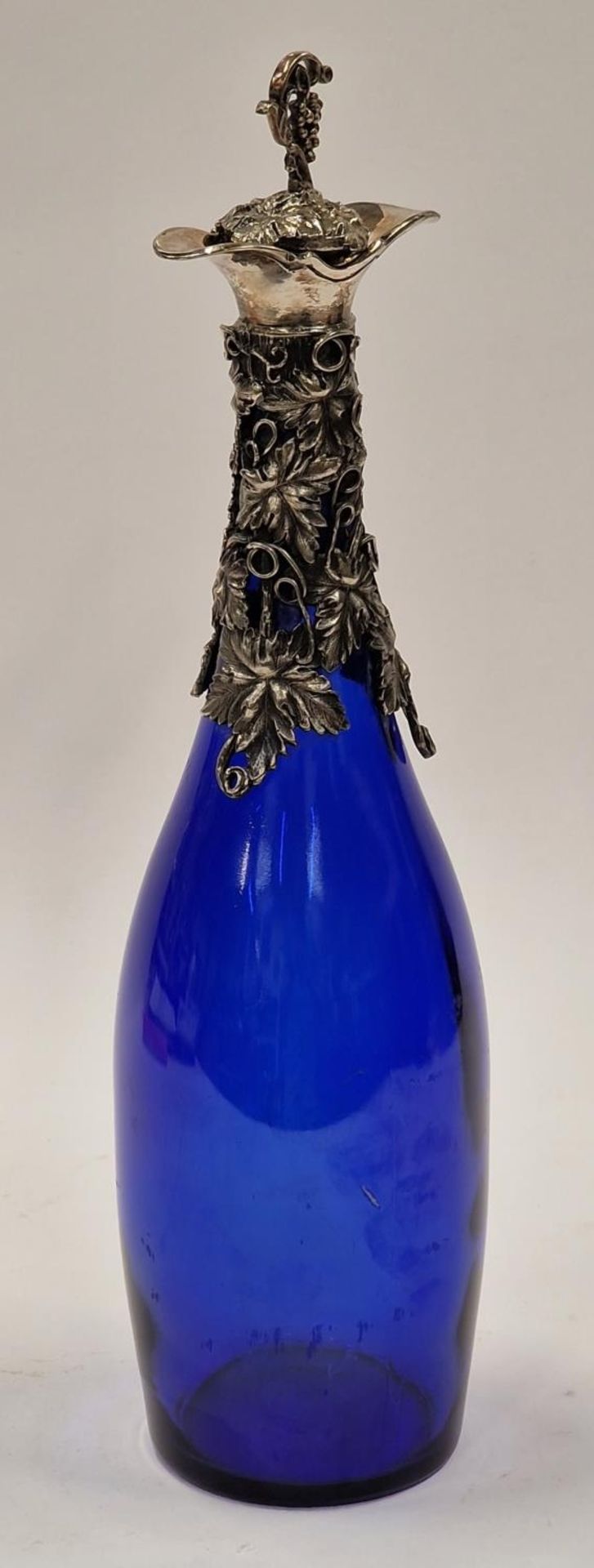 Bristol Blue glass grape decorated wine decanter