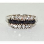Vintage sapphire/cz 925 silver ring Size Q 1/2.