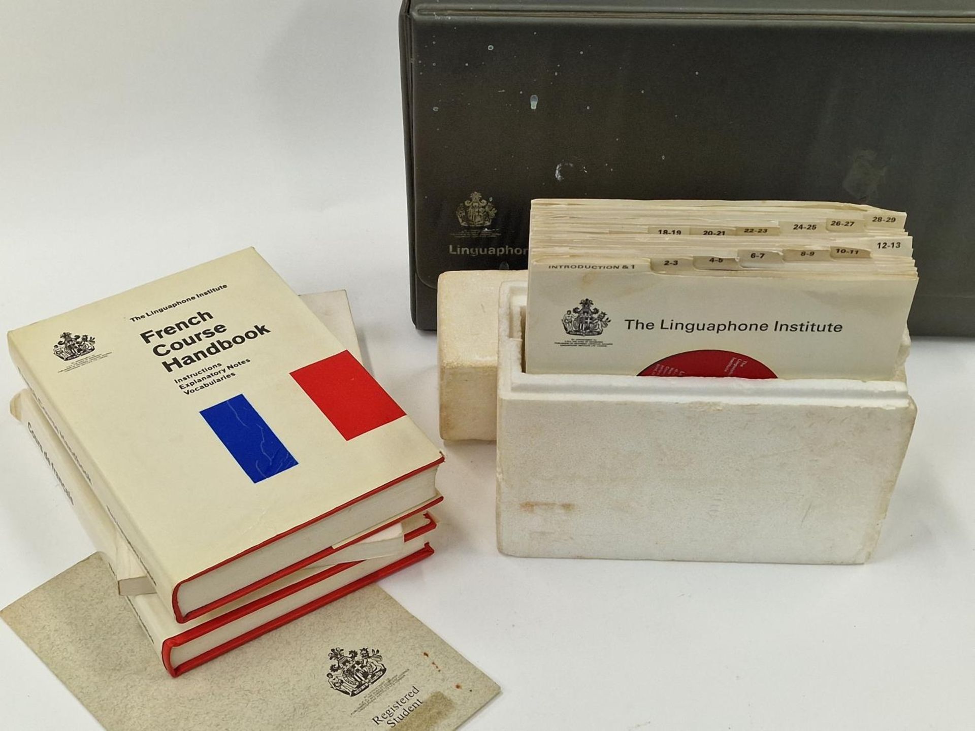 Vintage Linguaphone French language learning course set with vinyl records. - Image 2 of 4