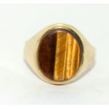 Gents 9ct gold Tigers eye ting Size s 3.8g