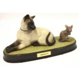 Beswick "Watch It" vintage ceramic ornament of a cat and mouse 29cm long 16cm tall.