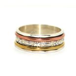 A 925 silver tri colour spinner ring Size S/T