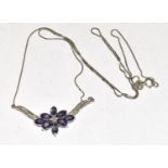 Superb Tanzanite/diamond white gold on 925 silver necklace.