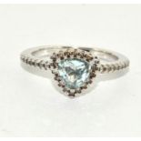 Aquamarine trillion cut w/g 925 silver ring Size N