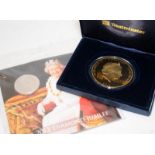 Diamond Jubilee Cook Islands $5 gold plated coin with colour picture enhancement. Large 65mm coin in
