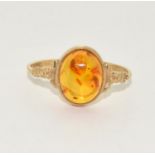 9ct gold ladies Amber ring size O